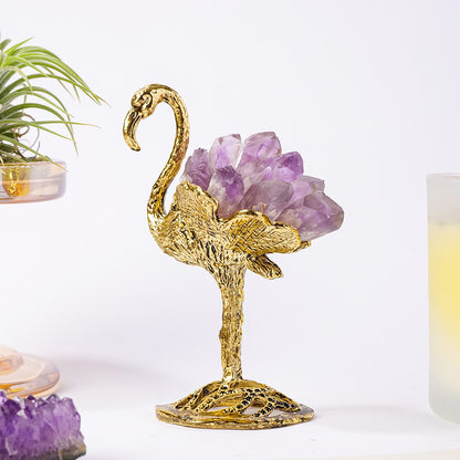Gold swan with amethyst crystal points