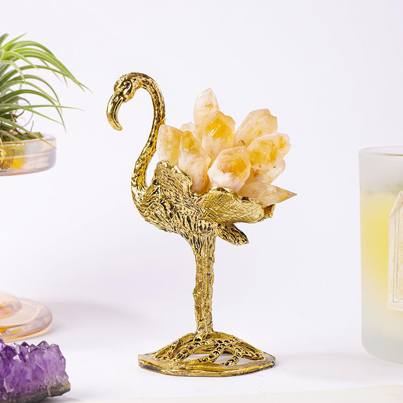 Gold swan with citrine crystal points