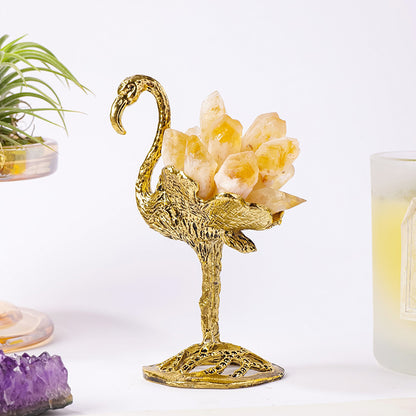 Gold swan with citrine crystal points
