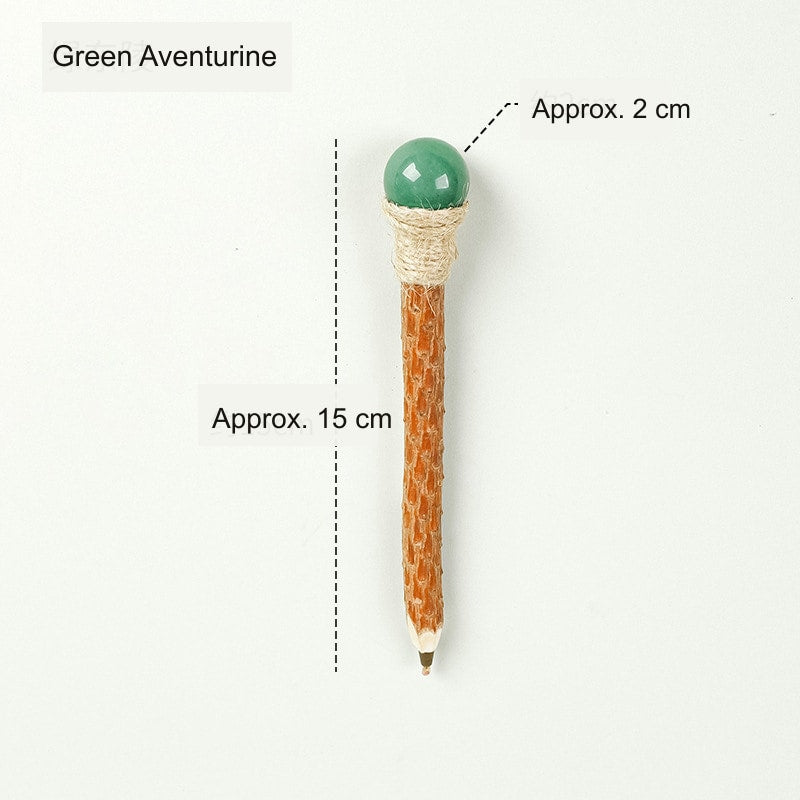 Green Aventurine Crystal Ball Wood Ballpoint Pen with natural wood body and decorative crystal accent
