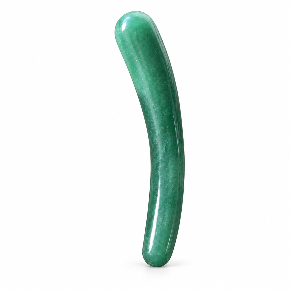 Polished green aventurine crystal massage wand with curved horn-inspired profile