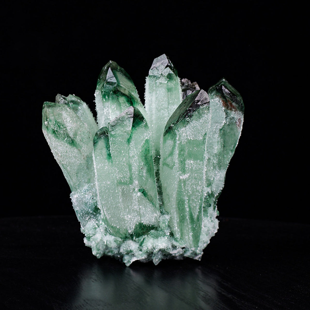Green crystal cluster decor with dark green crystal tips
