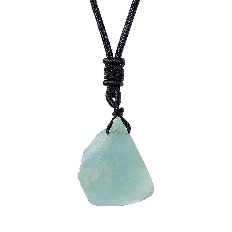 Green Fluorite raw crystal stone pendant necklace