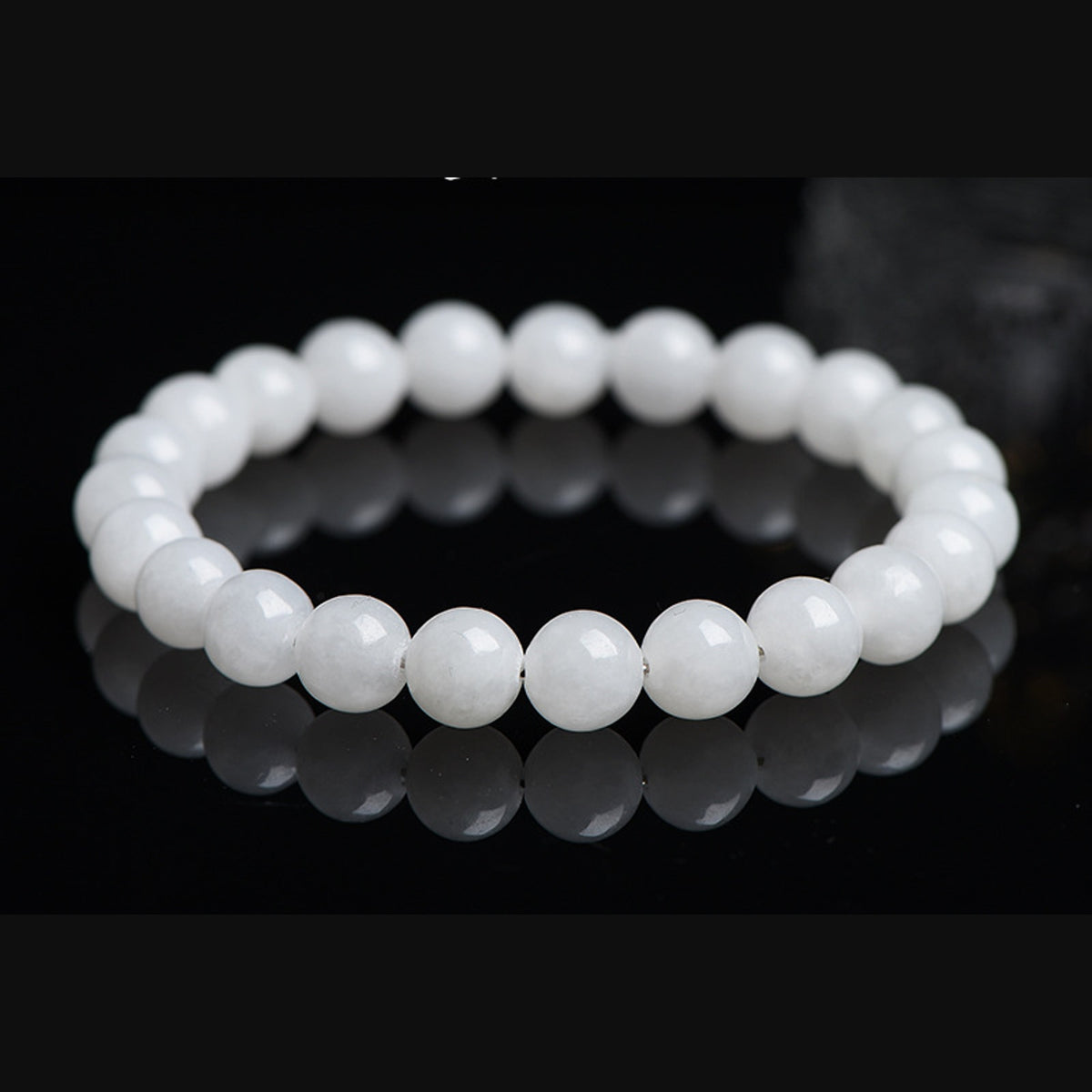 Hetian white jade round bead stretch bracelet in 5A finish