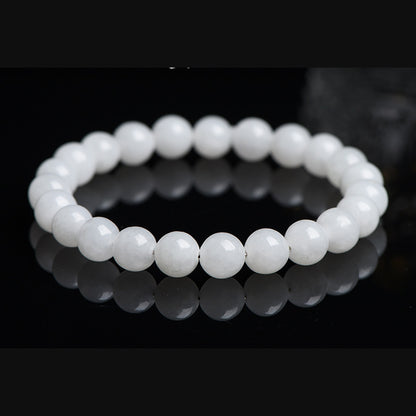Hetian white jade round bead stretch bracelet in 5A finish