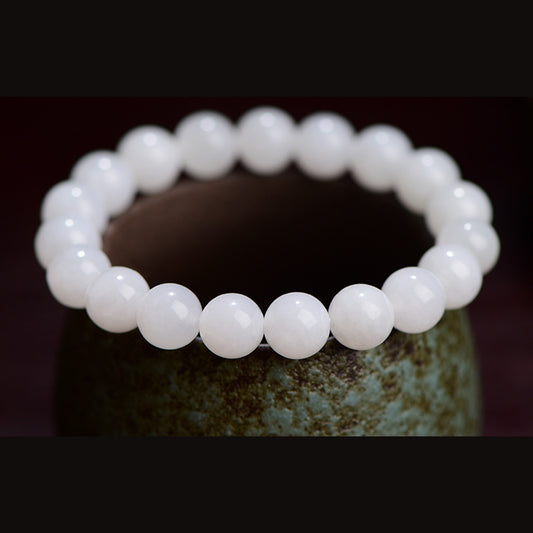 Hetian white jade round bead stretch bracelet in 7A finish