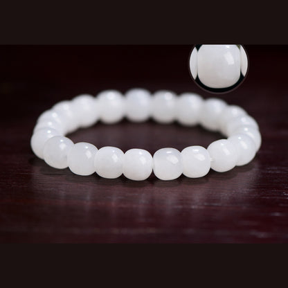 Texture detail of milky white Hetian jade bracelet beads
