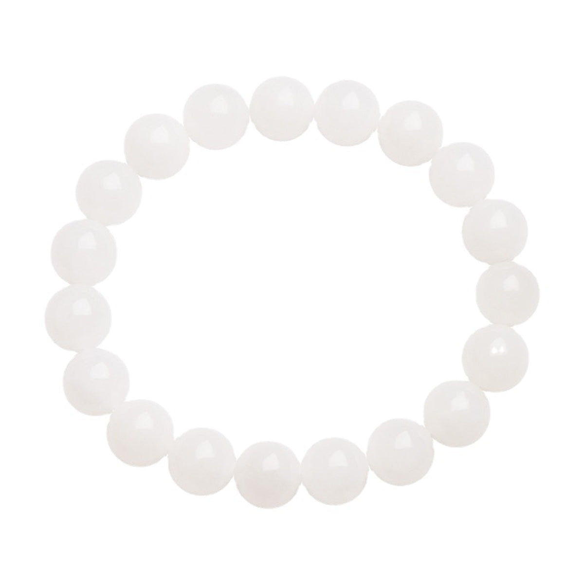 White Hetian jade round bead stretch bracelet on a clean white background