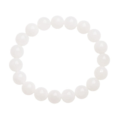 White Hetian jade round bead stretch bracelet on a clean white background