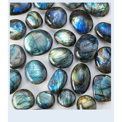 Blue flash detail of polished labradorite stones