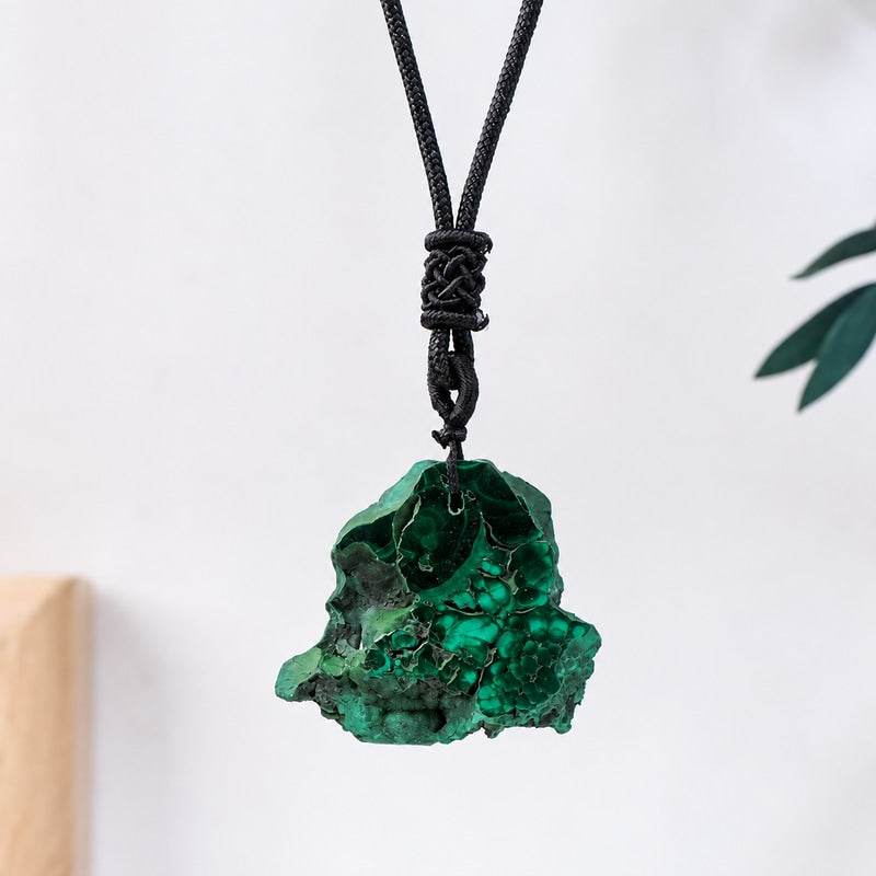 Malachite Slice raw crystal stone pendant necklace