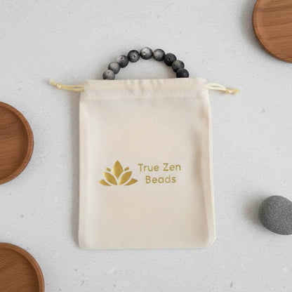 Handcrafted matte black obsidian bracelet presented in a signature TrueZenBeads protective gift pouch - ideal for birthday or graduation presents.