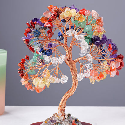 Mixed crystal chip tree close display on tabletop