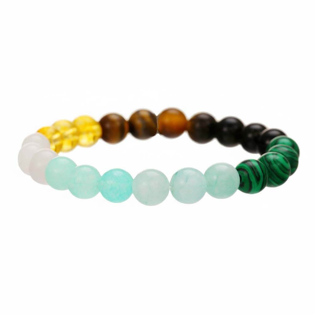 Complete 7-color natural gemstone bracelet arranged in a circle showing seven different stone types in a vibrant color sequence.