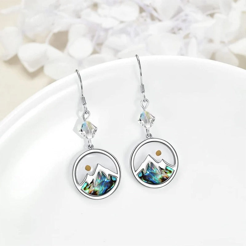 Mustard seed mountain earrings with silver hooks and crystal accents