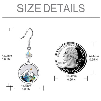 Mustard seed mountain earrings size chart showing 42.2 mm drop and 16.1 mm pendant