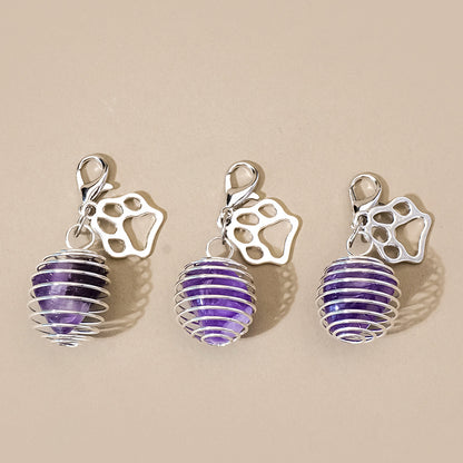 Natural amethyst pet collar charms with paw print detail