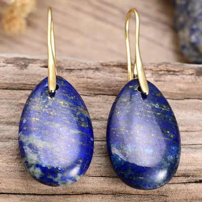 Natural blue lapis lazuli earrings showing stone color and texture variation