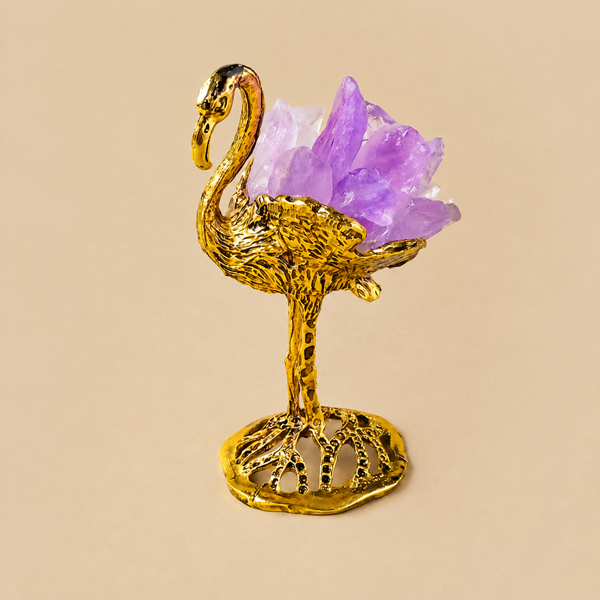 Natural Brazilian amethyst swan figurine display piece