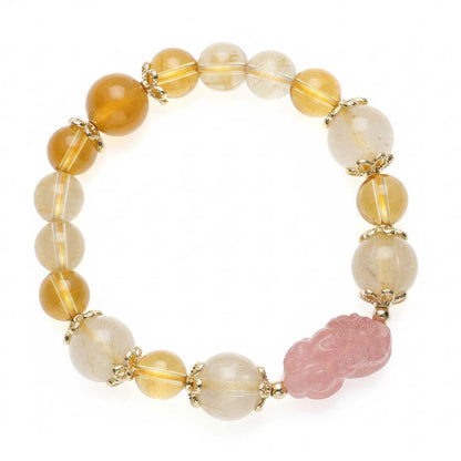 Natural Citrine Bracelet with hand-carved Pixiu charm showing golden crystal beads