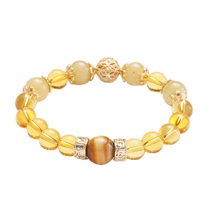 Natural Citrine Tiger Eye Bracelet with golden gemstone beads for women showing dual-stone harmony