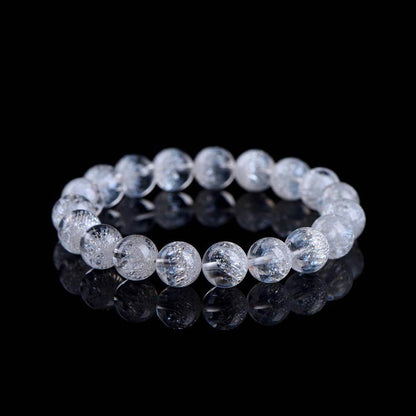 Natural Clear Quartz Bracelet with crackled crystal beads showing firework patterns