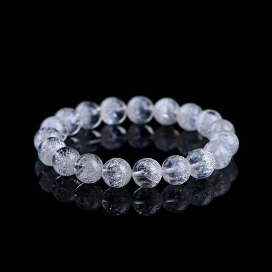 Natural Clear Quartz Bracelet with crackled crystal beads showing firework patterns