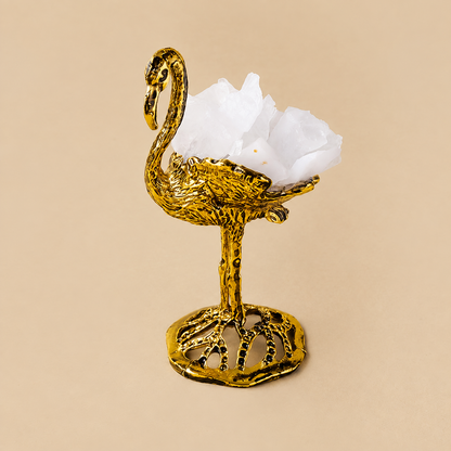 Natural clear quartz crystal swan figurine for home and office decor