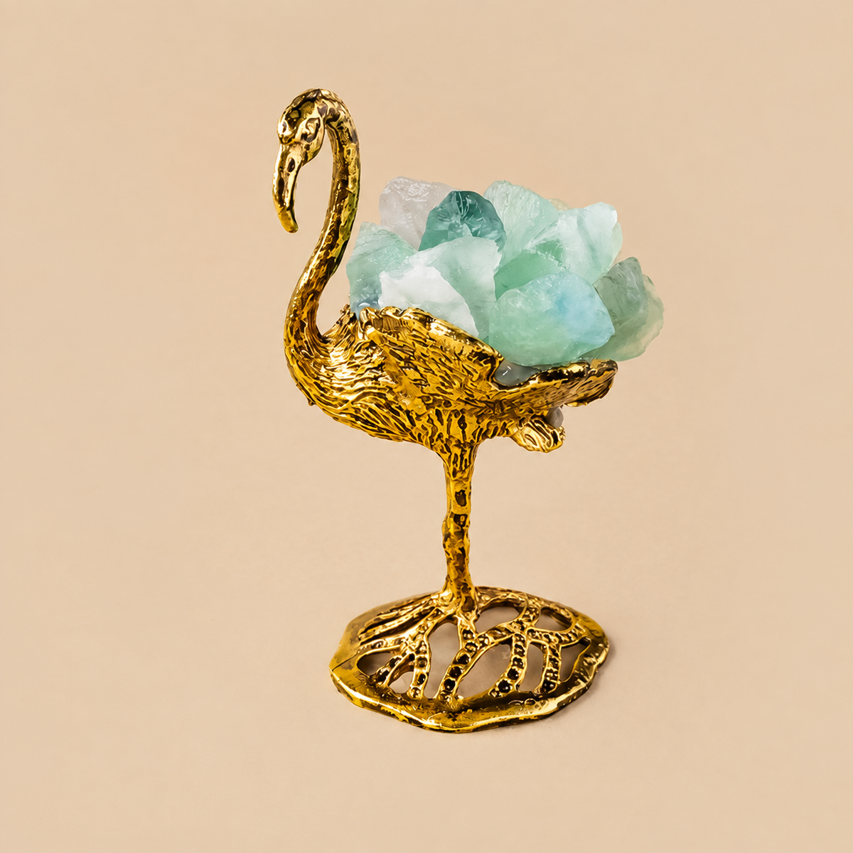 Natural green fluorite swan figurine for desk and shelf styling