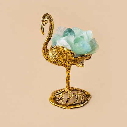 Natural green fluorite swan figurine for desk and shelf styling