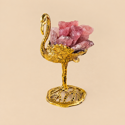 Natural strawberry quartz swan decor display piece