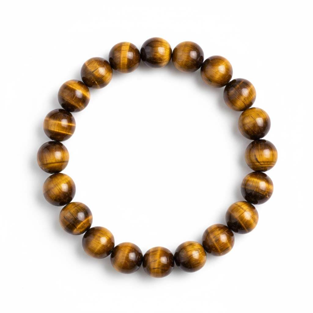 Natural Tiger Eye Bracelet with golden-brown chatoyant beads showing cat's eye shimmer