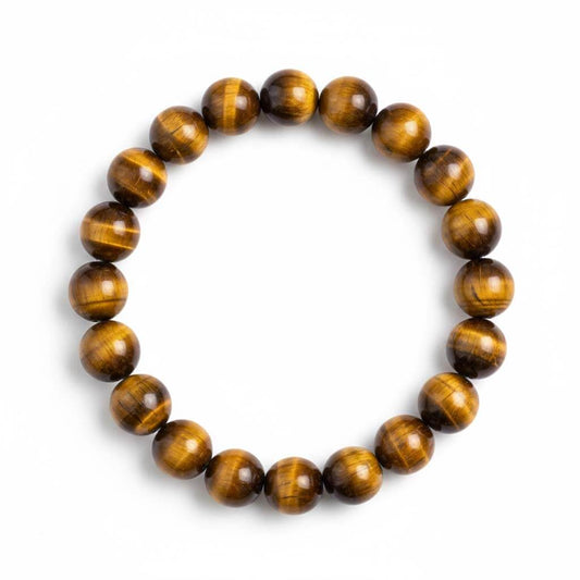 Natural Tiger Eye Bracelet with golden-brown chatoyant beads showing cat's eye shimmer