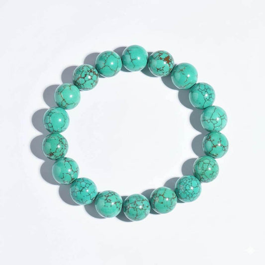 Natural Turquoise Bracelet with blue-green matrix stone beads showing spider web patterns
