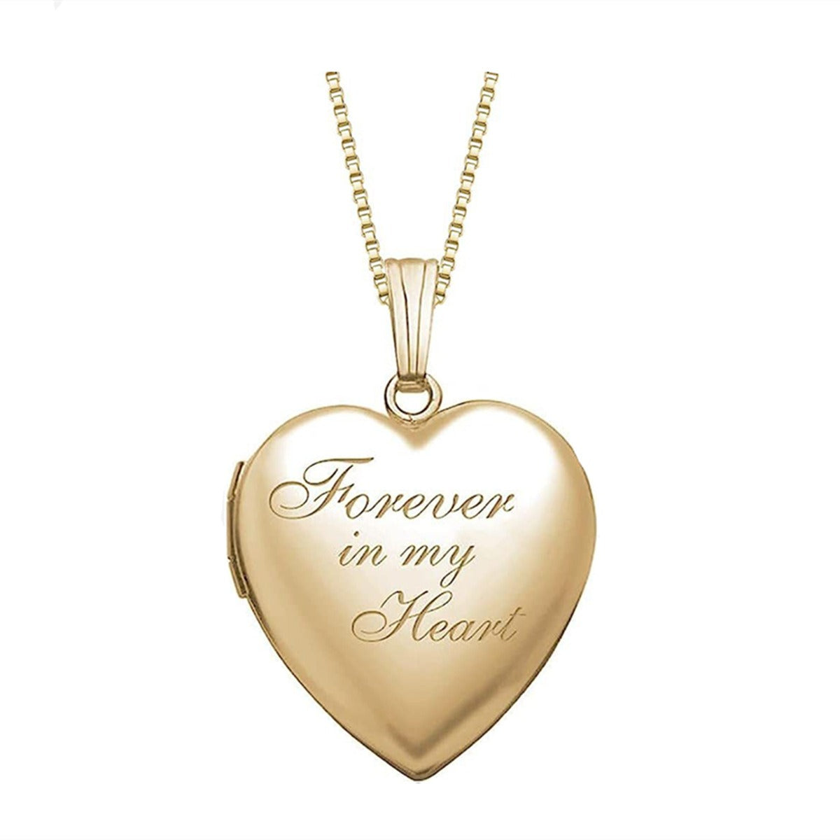 Gold engraved heart photo locket necklace with pendant and chain