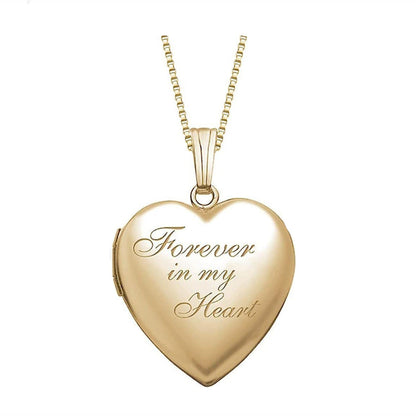 Gold engraved heart photo locket necklace with pendant and chain