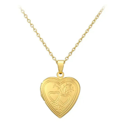 Gold large double heart 29*29mm photo locket necklace with pendant and chain