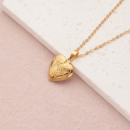 Gold large flower heart 29*29mm photo locket necklace with pendant and chain