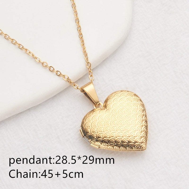 Gold scales heart photo locket necklace with pendant and chain