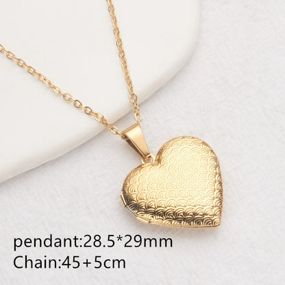 Gold scales heart photo locket necklace with pendant and chain