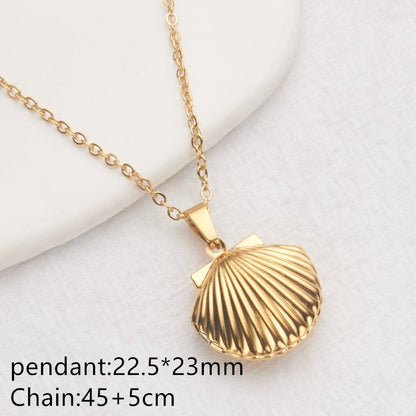 Gold shell heart photo locket necklace with pendant and chain