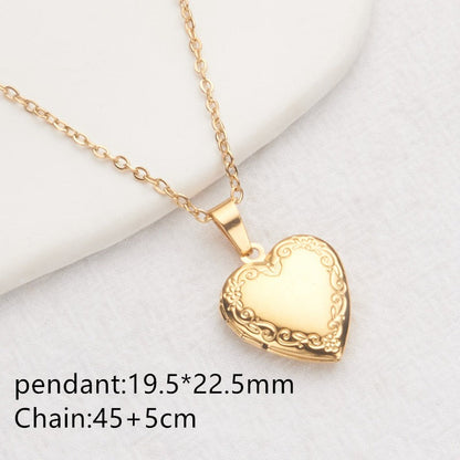 Gold small heart 02 photo locket necklace with pendant and chain