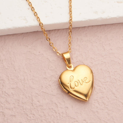 Gold small love heart 22*19mm photo locket necklace with pendant and chain