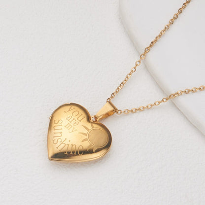 Gold sun heart photo locket necklace with pendant and chain