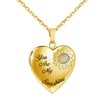 Gold sunflower heart photo locket necklace with pendant and chain