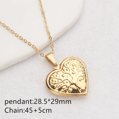 Gold tree of life heart photo locket necklace with pendant and chain
