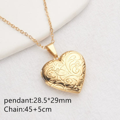 Gold wave heart photo locket necklace with pendant and chain