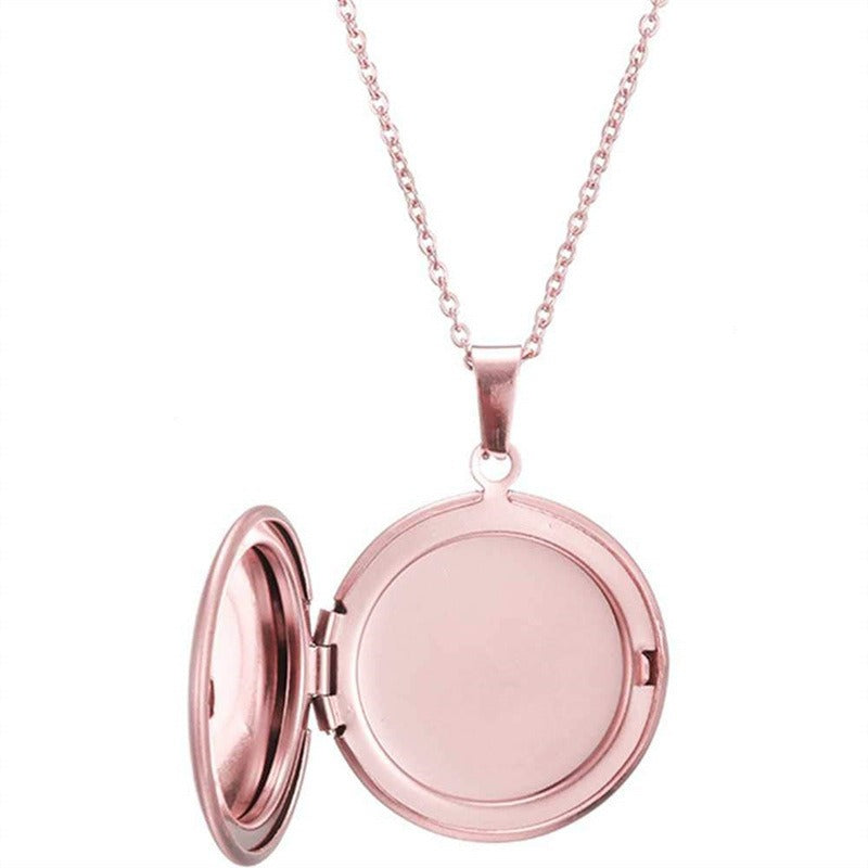 Rose Gold round photo locket photo locket necklace with pendant and chain