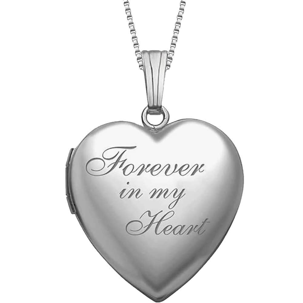 Silver engraved heart photo locket necklace with pendant and chain
