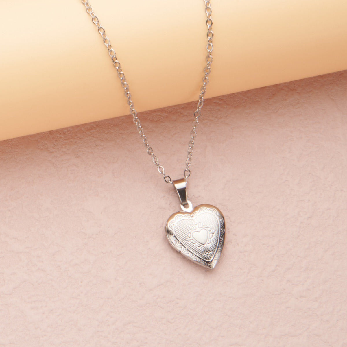 Silver heart in heart 22*19mm photo locket necklace with pendant and chain